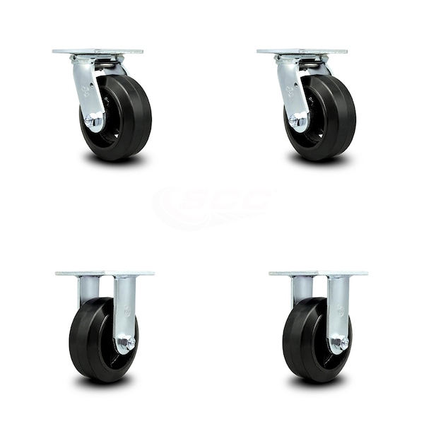 Service Caster 5 Inch Rubber on Steel Caster Set with Ball Bearings 2 Swivel 2 Rigid SCC SCC-30CS520-RSB-2-R520-2 - main